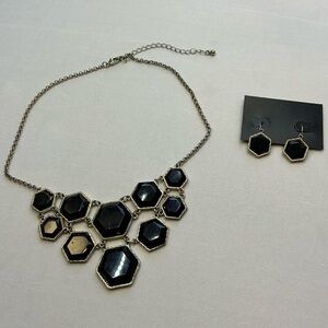 Vintage Y2K Geometric Onyx Necklace and Earrings Set